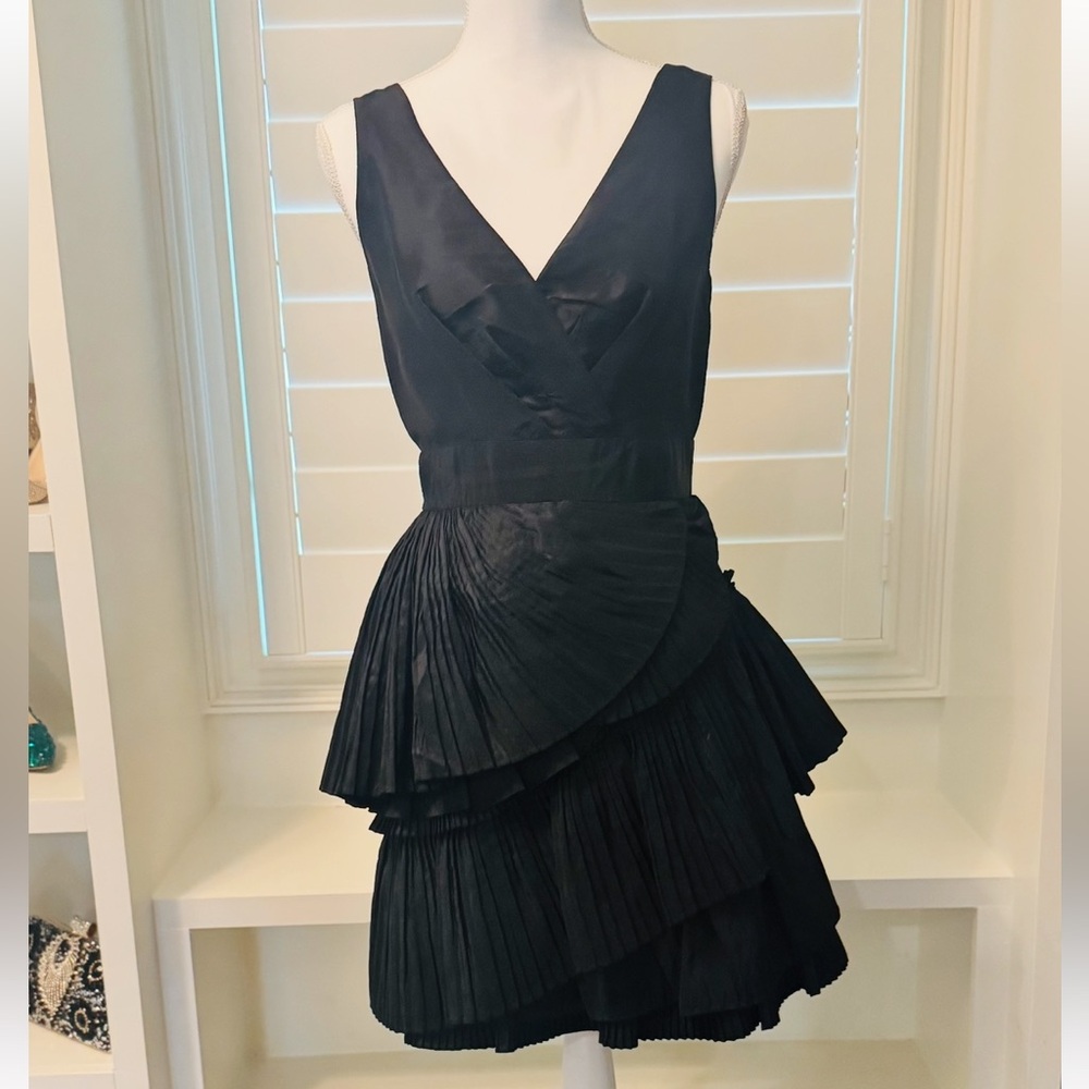 Black Pleated Tiered Cocktail Dress